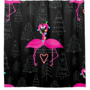 ugly christmas flamingo candy heart  shower curtain