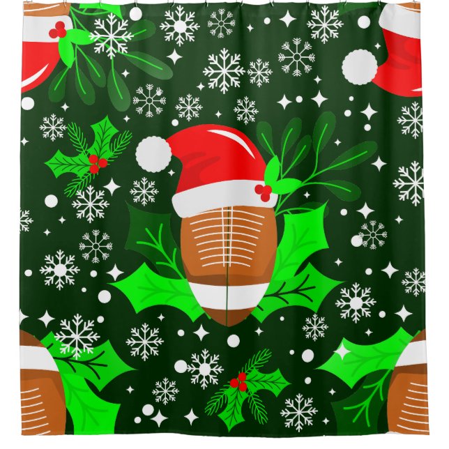 ugly christmas football sports santa xmas holly shower curtain (Front)