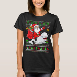 Ugly Christmas Funny Santa Claus Riding Beluga Wha T-Shirt