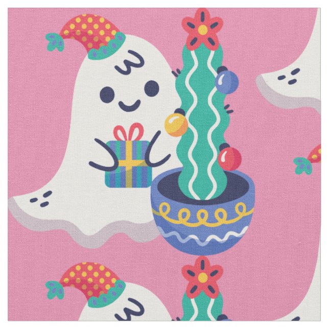 ugly christmas ghost xmas cactus fabric (Close Up)