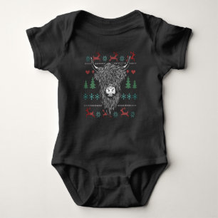Ugly Christmas Highland Cow Baby Bodysuit
