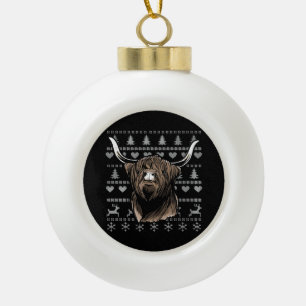 Ugly Christmas Highland Cow Ceramic Ball Christmas Ornament