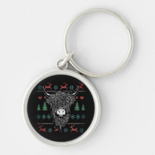 Ugly Christmas Highland Cow Key Ring