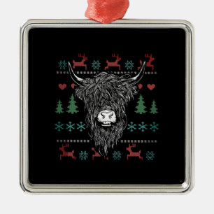 Ugly Christmas Highland Cow Metal Tree Decoration