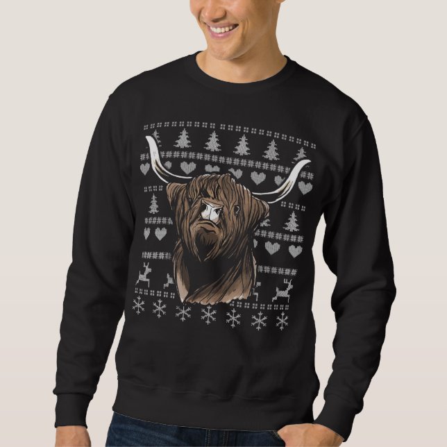 Ugly Christmas Highland Cow Sweatshirt (Front)