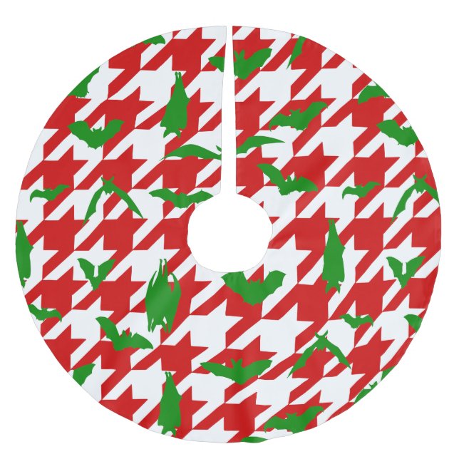 ugly christmas houndstooth bats red green brushed polyester tree skirt (Front)