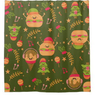 ugly christmas ice cream santa burger shower curtain
