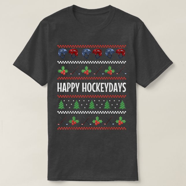 Ugly Christmas Ice Hockey Stick Holidays Happy Hoc T-Shirt (Design Front)