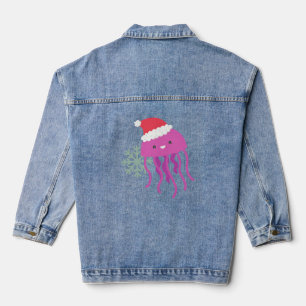 ugly christmas jellyfish santa snowflake denim jacket