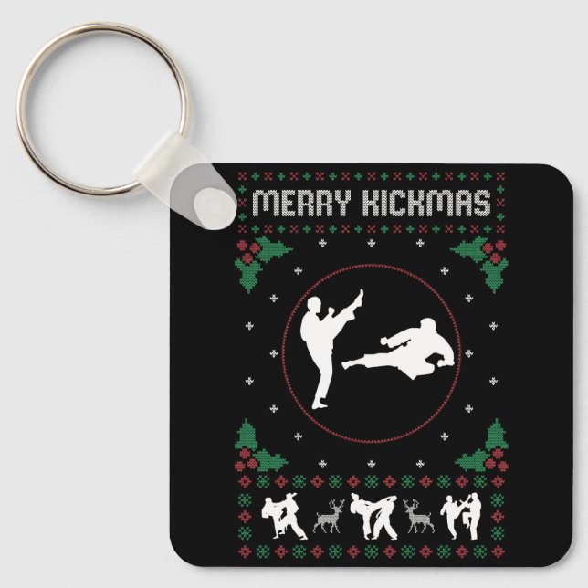 Ugly Christmas Karate Jiu Jitsu Martial Art Merry  Key Ring (Front)
