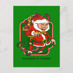 ugly christmas krampus is coming funny holiday postcard