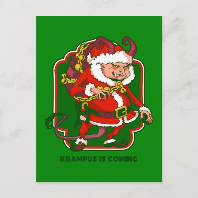 ugly christmas krampus is coming funny holiday postcard (Front)