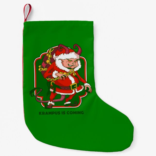 ugly christmas krampus is coming funny small christmas stocking (Front)