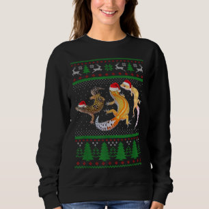 Ugly Christmas Leopard Gecko Santa Hat Lights Xmas Sweatshirt