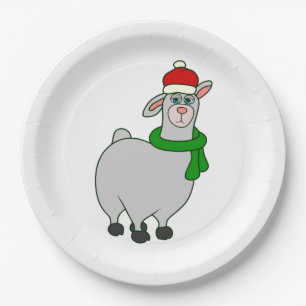 ugly christmas llama santa claus paper plate