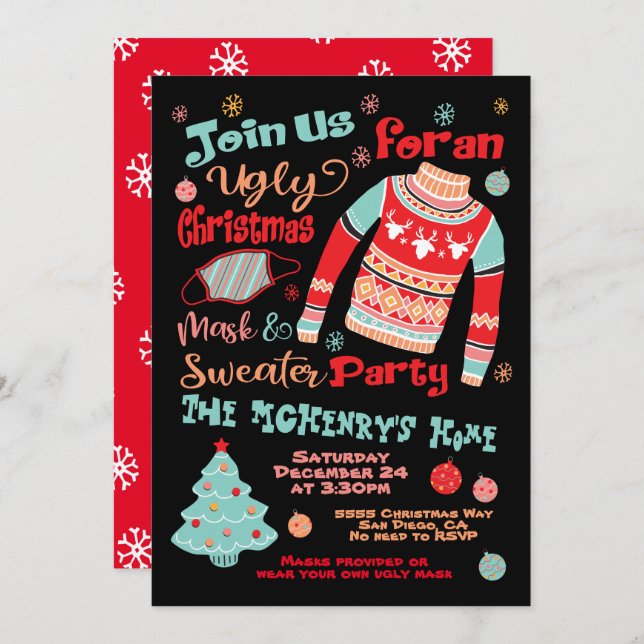 Ugly Christmas Mask and Sweater Party Invitation (Front/Back)