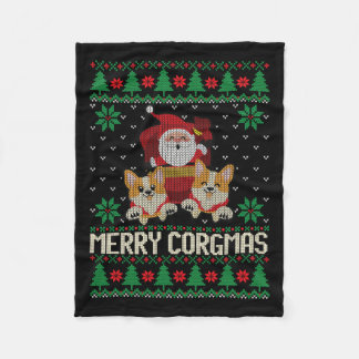 Ugly Christmas Merry Corgmas Corgi Dog Christmas T Fleece Blanket
