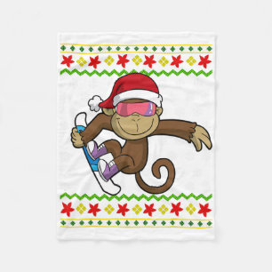 Ugly Christmas Monkey Snowboarding Snowboard Snowb Fleece Blanket
