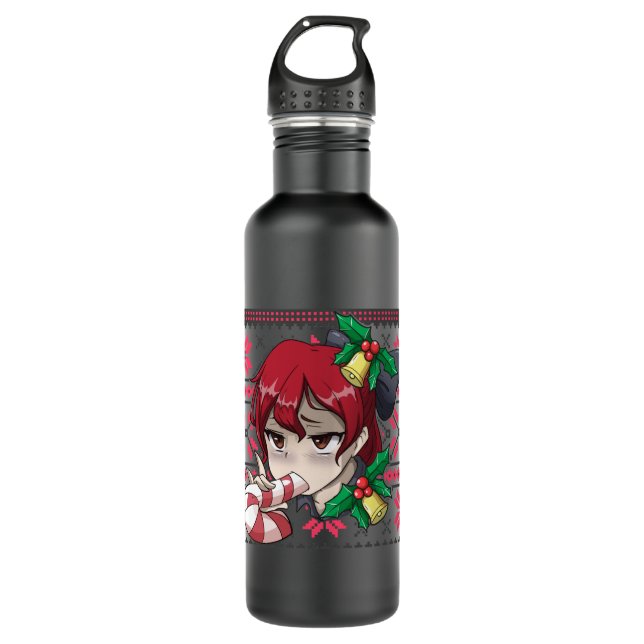 Ugly Christmas Otaku Ahegao Ecchi Etchi Lewd Henta 710 Ml Water Bottle (Front)