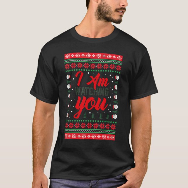 Ugly Christmas pajamas I'm Watching You Meme Ugly  T-Shirt (Front)