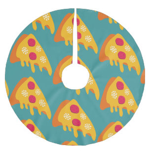 ugly christmas pepperoni pizza snowflakes winter brushed polyester tree skirt
