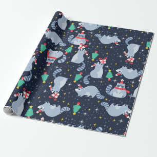 ugly christmas racoon santa claus xmas tree wrapping paper