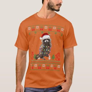 Ugly Christmas racoon Santa Hat Lights Sweater Xm