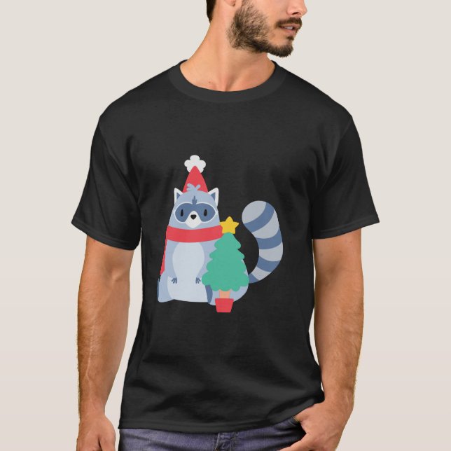Ugly Christmas Racoon Santa Xmas Tree Cute Happy  T-Shirt (Front)