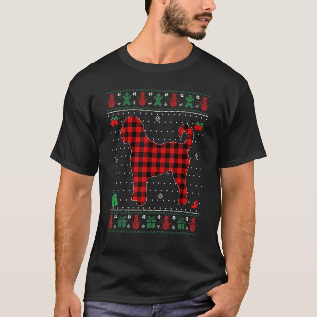 Ugly Christmas Red Plaid Goldendoodle Dog  Matchin T-Shirt (Front)