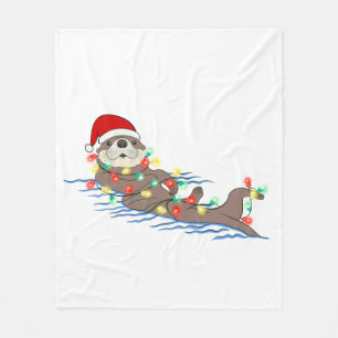 ugly christmas santa claus otter fleece blanket