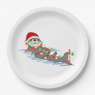 ugly christmas santa claus otter paper plate