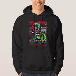 Ugly Christmas Santa Costume Christmas Dinosaur Di Hoodie