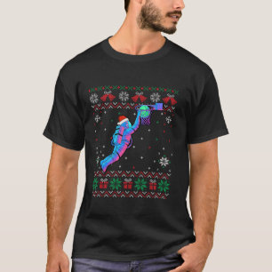 Ugly Christmas Santa Hat Astronaut Dunking Basketb T-Shirt