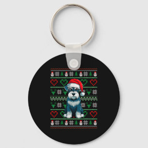Ugly Christmas Schnauzer Dog Wearing Santa Hat Xma Key Ring