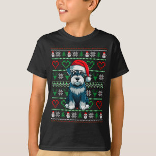Ugly Christmas Schnauzer Dog Wearing Santa Hat Xma T-Shirt