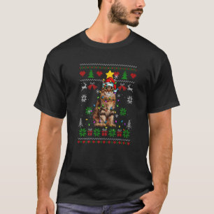 Ugly Christmas Siberian Cat Lights Santa Hat T-Shirt