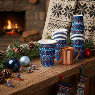 Ugly Christmas Ski Pattern Holiday Paper Cups