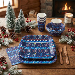 Ugly Christmas Ski Pattern Holiday Paper Plate