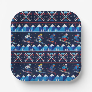 Ugly Christmas Ski Pattern Holiday Paper Plate