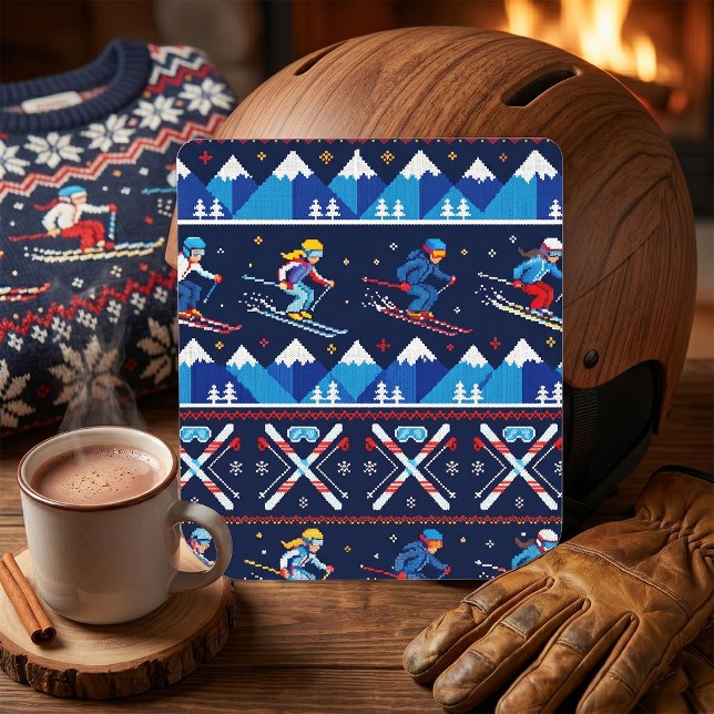 Ugly Christmas Ski Pattern Holiday  Square Sticker (Creator Uploaded)