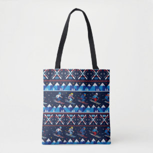 Ugly Christmas Ski Pattern Holiday Tote Bag