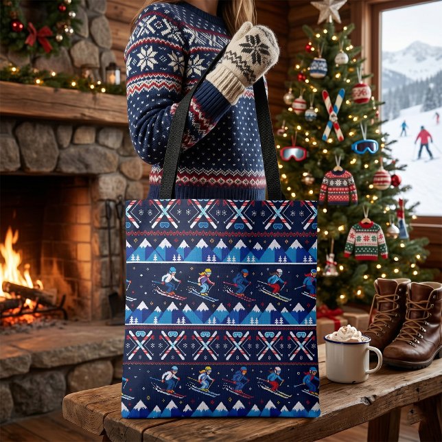 Ugly Christmas Ski Pattern Holiday  Tote Bag (Creator Uploaded)