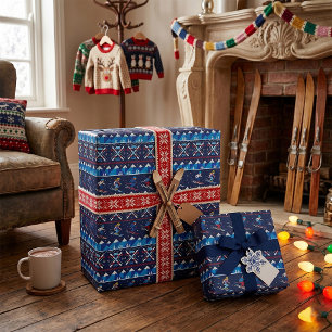 Ugly Christmas Ski Pattern Holiday  Wrapping Paper