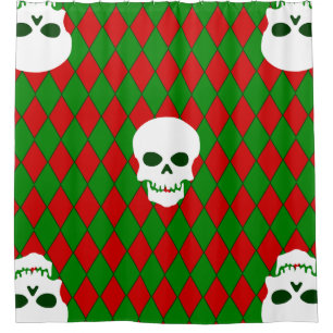  ugly christmas skull harlequin creepy shower curtain
