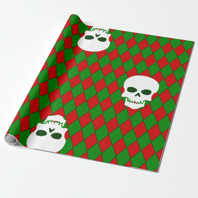  ugly christmas skull harlequin creepy wrapping paper (Unrolled)