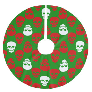 ugly christmas skulls red white green brushed polyester tree skirt