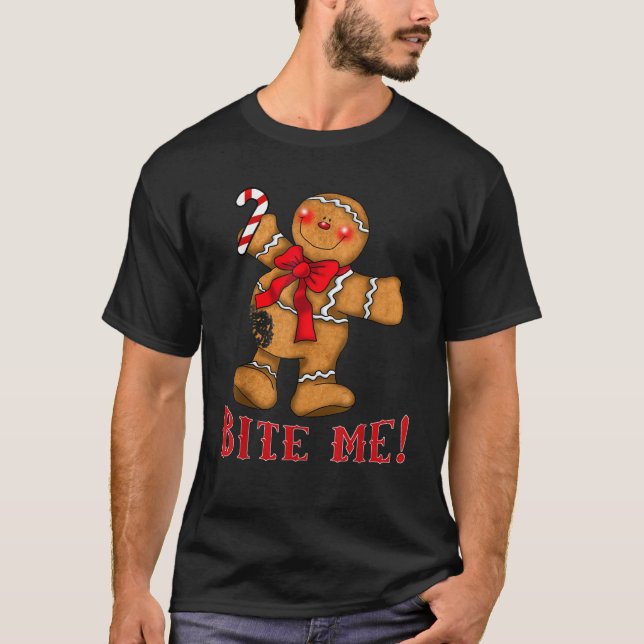 Ugly Christmas Sweater Bite Me Gingerbread Man   (Front)