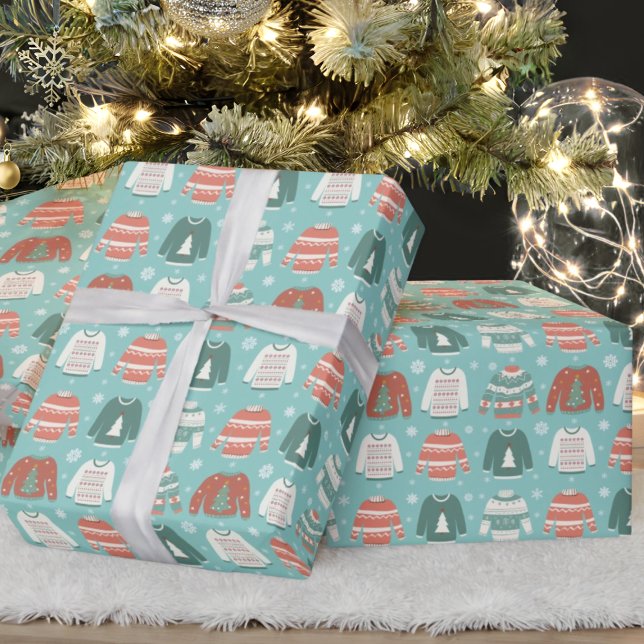 Ugly Christmas Sweater Blue Holiday Wrapping Paper (Creator Uploaded)