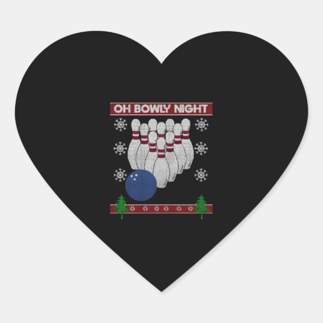 Ugly Christmas Sweater Bowling Bowlers Christmas Heart Sticker (Front)