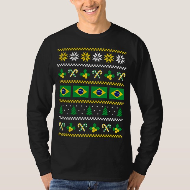 Ugly Christmas Sweater Brazil Flag, Half Brazilian (Front)